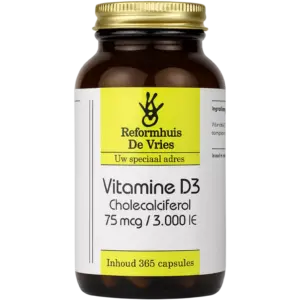 Vitamine D3 75 mcg (3000 IE) – Extra hoge dosering voor botten, spieren & weerstand | 365 capsules